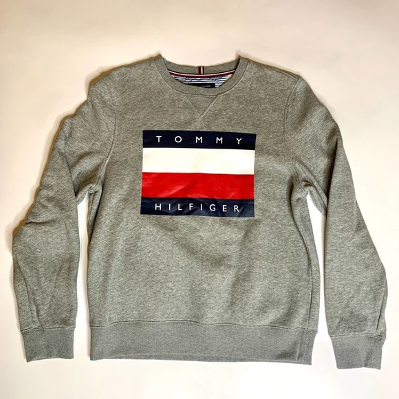 Tommy Hilfiger Other - TOMMY HILFIGER Mens Heather Gray Large Graphic Logo Crew Neck Sweatshirt Small